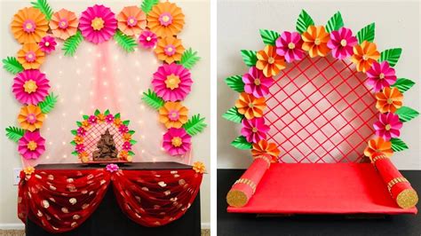 DIY Easy Eco friendly Ganesh Decoration Ideas | Backdrop, Makhar, Mandap making at home - Y ...