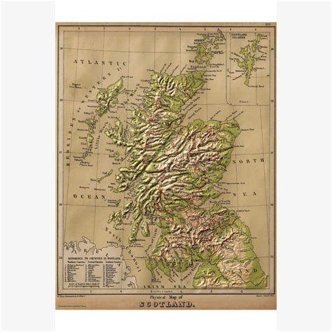 Physical Map of Scotland Old Topographic Map Sonnenschein & - Etsy ...