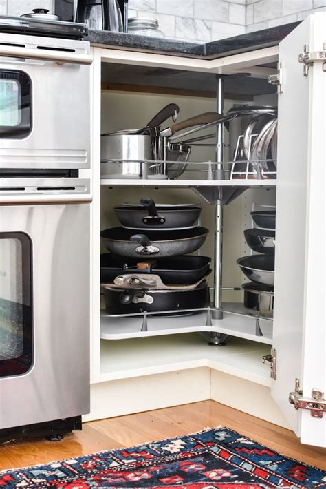 Organizing Pots And Pans In A Corner Cabinet Smallish Home