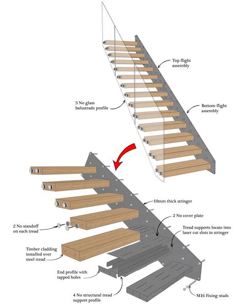 Exploded Staircase Assembly | Cantilever stairs, Floating stairs, Stairway design