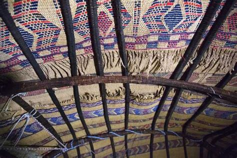 The interior roof of an aqal, a traditional Somali home held together by ropes and thick ...