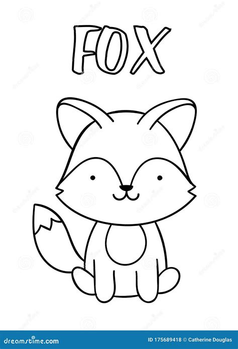 Coloring Pages, Black and White Cute Hand Drawn Fox Doodles, Lettering ...