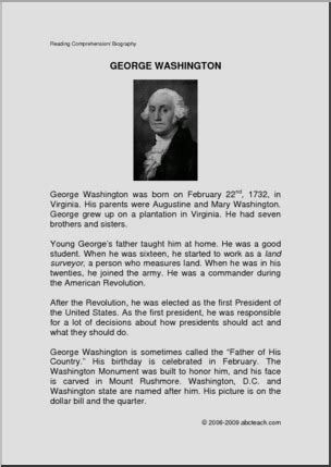 Biography: U. S. President George Washington (elem) | Abcteach