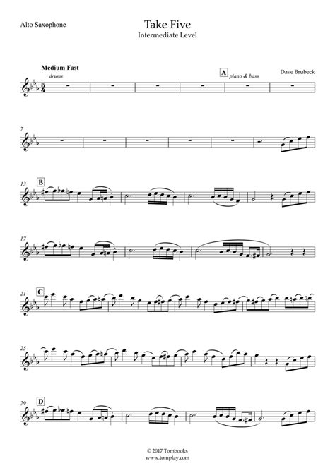 Take Five (Intermediate Level, alto sax) (E flat minor) (Brubeck ...