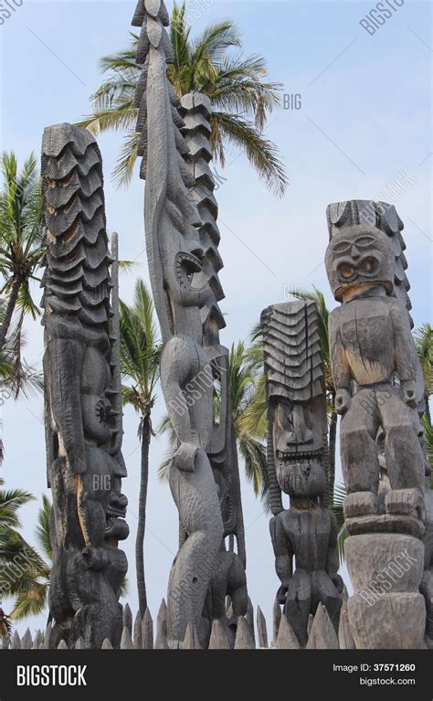 Carved Tiki Statues Hawaii Image & Photo | Bigstock