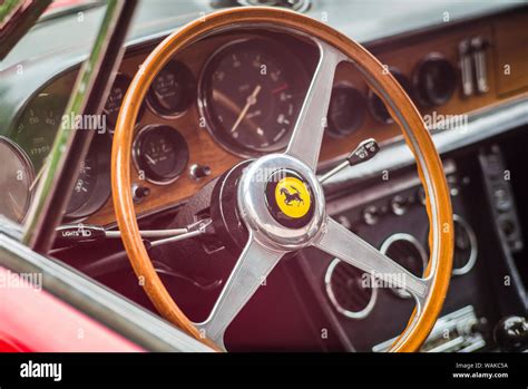 USA, Massachusetts, Beverly. Antique cars, 1960's Ferrari interior ...