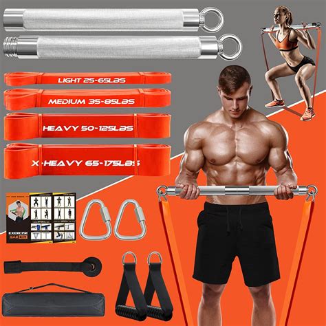 DASKING 500LBS Extra Heavy Home Gym Resistance Band Bar Set with 4 Levels Stackable Resistance ...