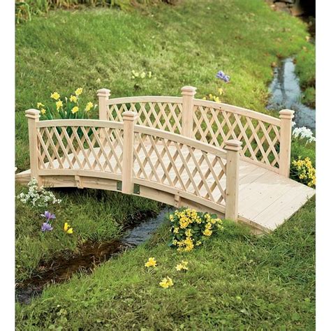 4'L Wooden Garden Foot Bridge With Latticework Sides | Collection Accessories | Backyard bridges ...