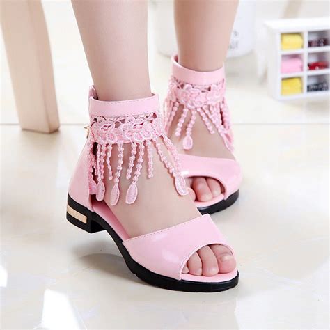 Children Girls Sandals Toddler Kids Fringe Pure Zip Dance Single ...