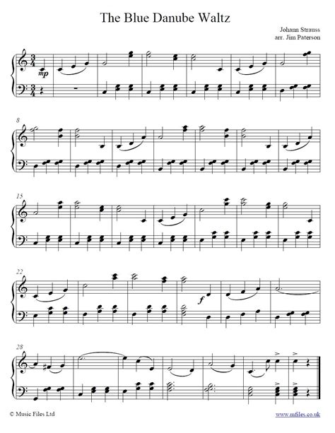 Strauss' The Blue Danube Waltz theme for piano - click to download ...