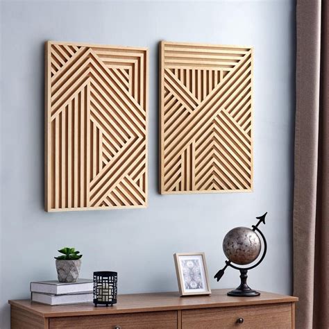 Modern Wood Wall Art Set Wooden Wall Art Abstract Wooden Wall Art Set of 2 Wood Decor Large Wood ...