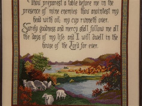 close up of The 23rd Psalm cross stitch, pattern by Cross My Heast, Inc. | Cross stitch, Cross ...