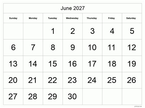 Printable June 2027 Calendar | Free Printable Calendars