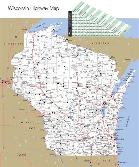 Large detailed map of Wisconsin with cities and towns