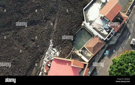 La Palma Volcano Eruption, 2021. Outcomes of lava floods. Drone view ...