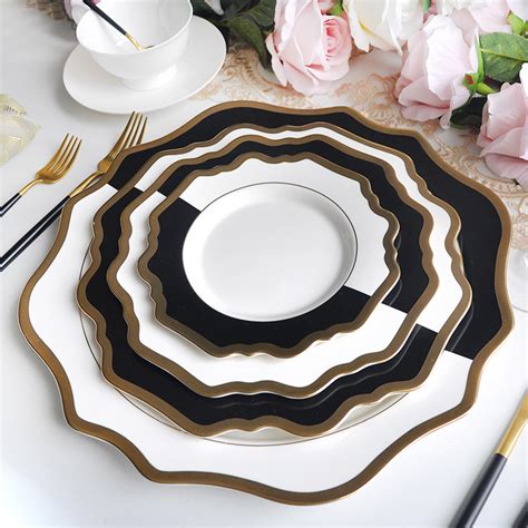 China factory wholesale black and white porcelain dinnerware dinner plate service set ...