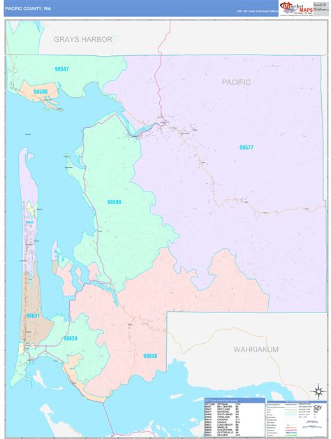 Pacific County, WA Wall Map Color Cast Style by MarketMAPS - MapSales