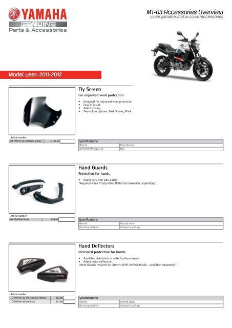 MT-03 Accessories Overview - Yamaha Motor Europe