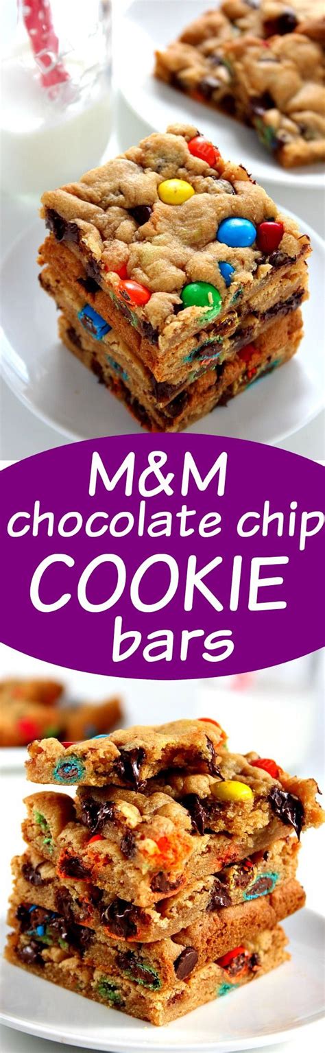 M&M Chocolate Cookie Bars Recipe - Crunchy Creamy Sweet | Chocolate chip cookie bar recipe ...