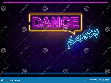 Neon Light Dance Party on Brick Wall Background Stock Vector ...