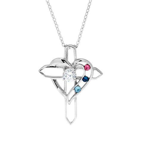 Sterling silver birthstone cross with three birthstones. Add 3 birthstone on to the heart th ...