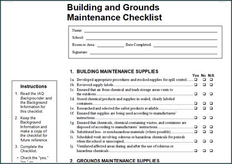 》Free Printable Building Maintenance Checklist Template