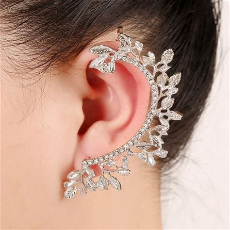 Luxury Rhinestone Ear Cuff Earrings Austra Crystal Leaf Shape Earrings for Women Party Clip on ...