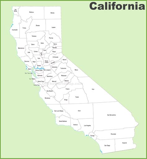 California County Map - List of counties in California - Ontheworldmap.com