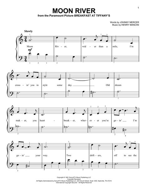 Moon River sheet music by Henry Mancini (Easy Piano – 159216)