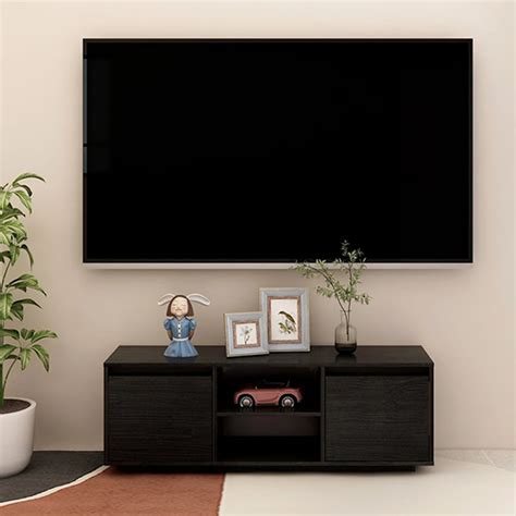 Eurus Solid Pinewood TV Stand With 2 Doors In Black | Furniture in Fashion