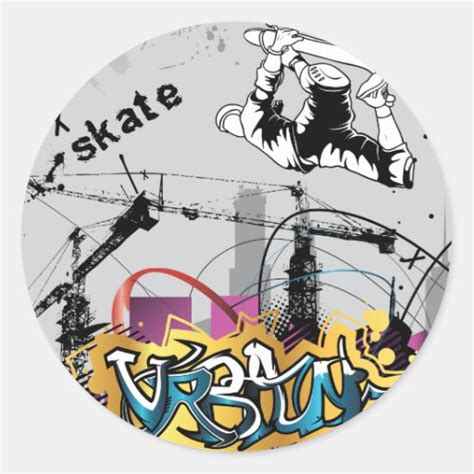 Skateboard Skateboarder SK8 Skate Graffiti Classic Round Sticker | Zazzle