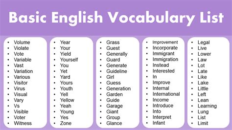 Basic English Words English Vocabulary