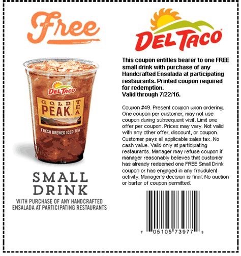 Del Taco Coupons - Free drink with your salad at Del Taco