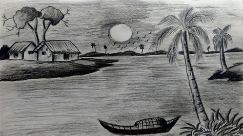 Scenery Sunset Pencil Drawing - Kalehceoj