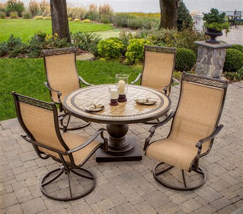 Hanover Monaco 5-Piece Outdoor Dining Set with High-Back Swivel Rocker ...