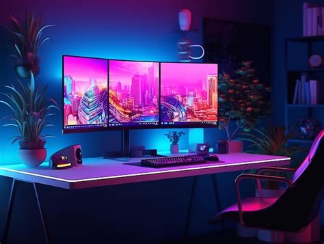 Premium AI Image | Modern Office Desk with Big Computer Screen AI Generated