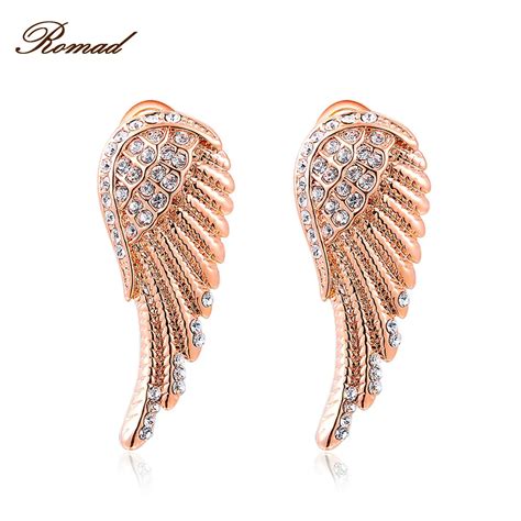 New Fashion Wome's Rose Gold Color Jewelry Angel Wings Crystal Ear Stud ...