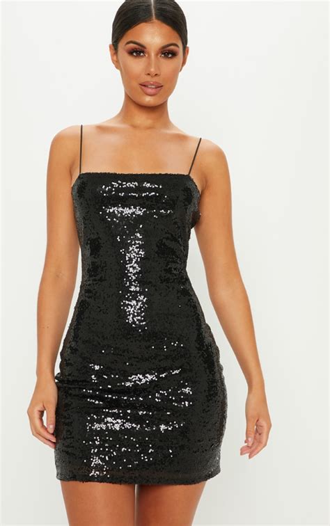 Black Sequin Scoop Back Midi Dress | Dresses | PrettyLittleThing