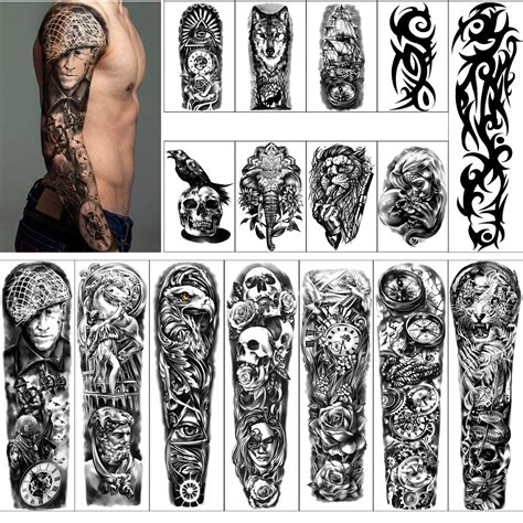 Buy Full Arm Temporary Tattoos 8 Sheets and Half Arm Shoulder Waterproof Tattoos 8 Sheets, Extra ...