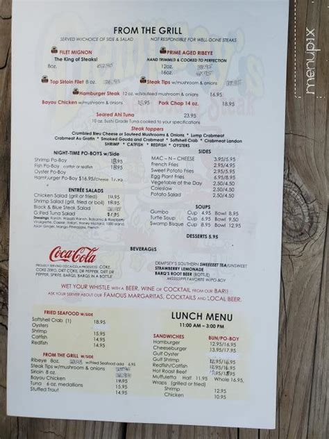 Menu of Dempsey's Seafood & Steak in Kiln, MS 39556