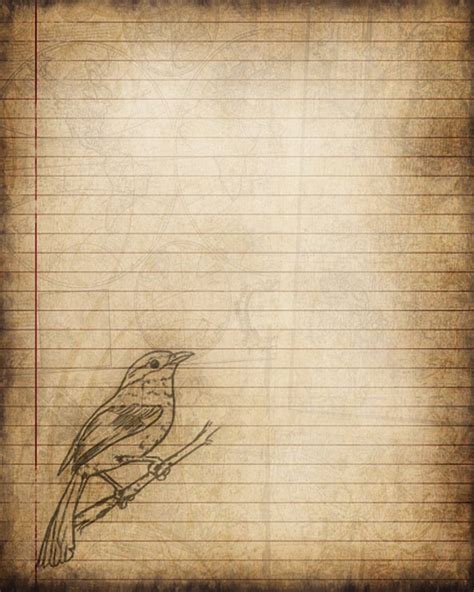 Printable Journal Page, Bird Digital Instant Download Lined Stationery, Sepia Lined Writing ...