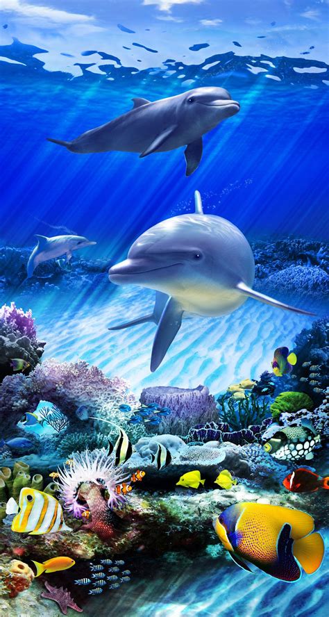 Dolphin Reef Stained Glass Art | Wallpaper For Windows | Dolphin art, Beautiful sea creatures ...