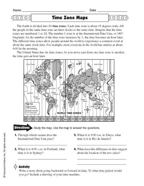 Time Zones Activity Worksheets | Time zone map, Time zones, World time zones