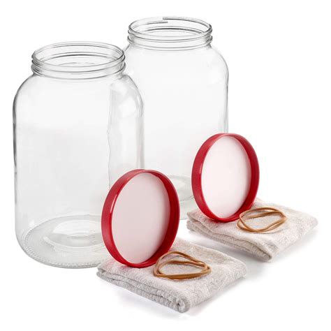 Buy 2 Pack - 1 Gallon Glass Jar w/Plastic Airtight Lid, Muslin Cloth, Rubber Band - Made in USA ...