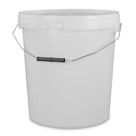 20L White Plastic Buckets with Lids and Metal Handles