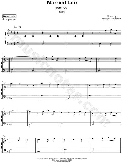 Michael Giacchino Married Life (from Up) Sheet Music Notes, Chords Download Printable Piano Solo ...