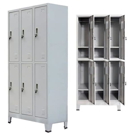 Locker Cabinet With 6 Compartments Steel 90x45x180 Cm Grey