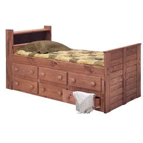 Twin Captain's Bed - Bookcase Headboard, Mahogany Finish | DCG Stores