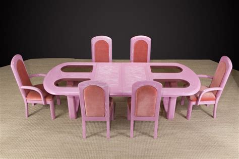 Post-Modern Oak, Velvet and Glass Dining Set Restored in Cerused Pink ...