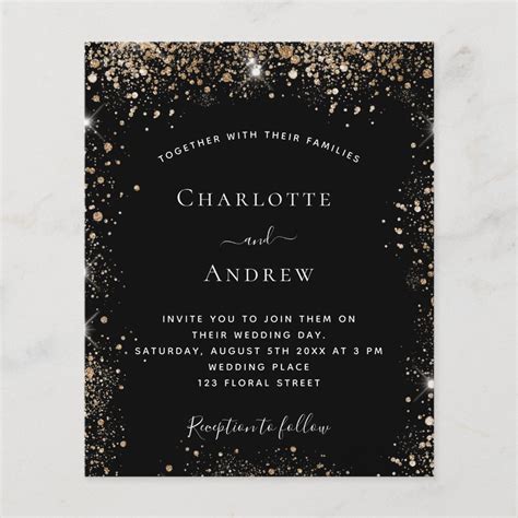 Black gold glitter sparkle elegant budget wedding flyer | Zazzle